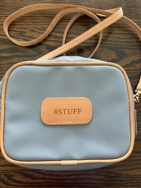 Blue Crossbody Bag with Tan Trim - Stylish Everyday Shoulder Bag